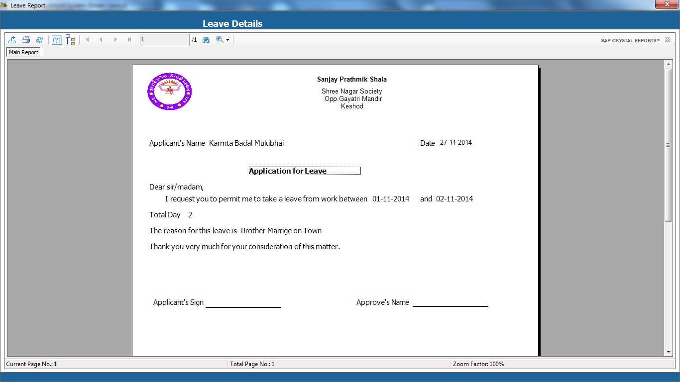 School Management System Software Leave Application